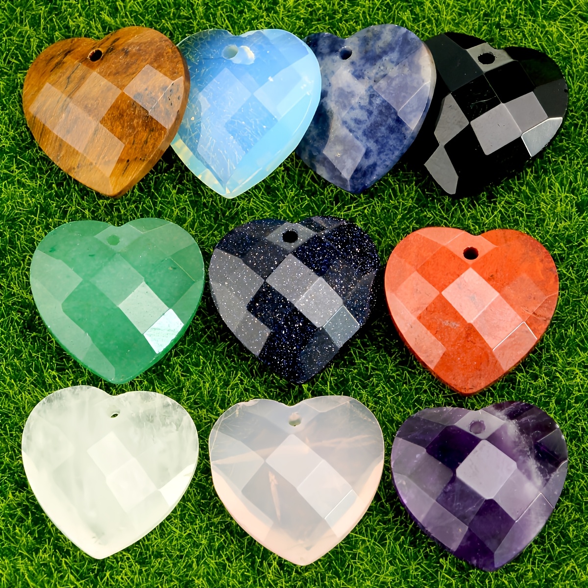 6pcs Random Rose Quartz Exquisite Faceted Heart Pendant Set